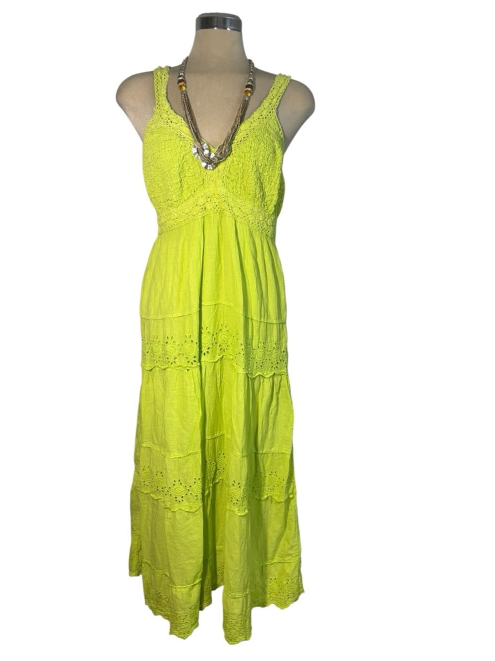 Lime Crochet Bodice Maxi Dress - Women's Bright Lime Summer Maxi Size L/XL